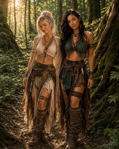 3DVR Girl and Kayla standing together on a wooded trail